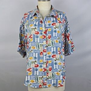 East Of June Shirt Coastal Lobster Shrimp Sardines Lemons Olives Palm Tree L NWT